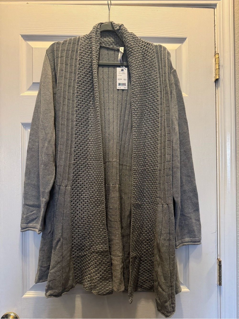 NY Collection Gray Open-Front Textured Knit Cardigan